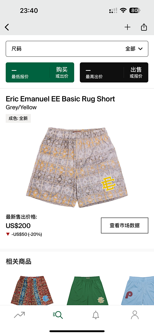 Eric Emanuel Shorts — Basic Rug Grey (Yellow) angle 1