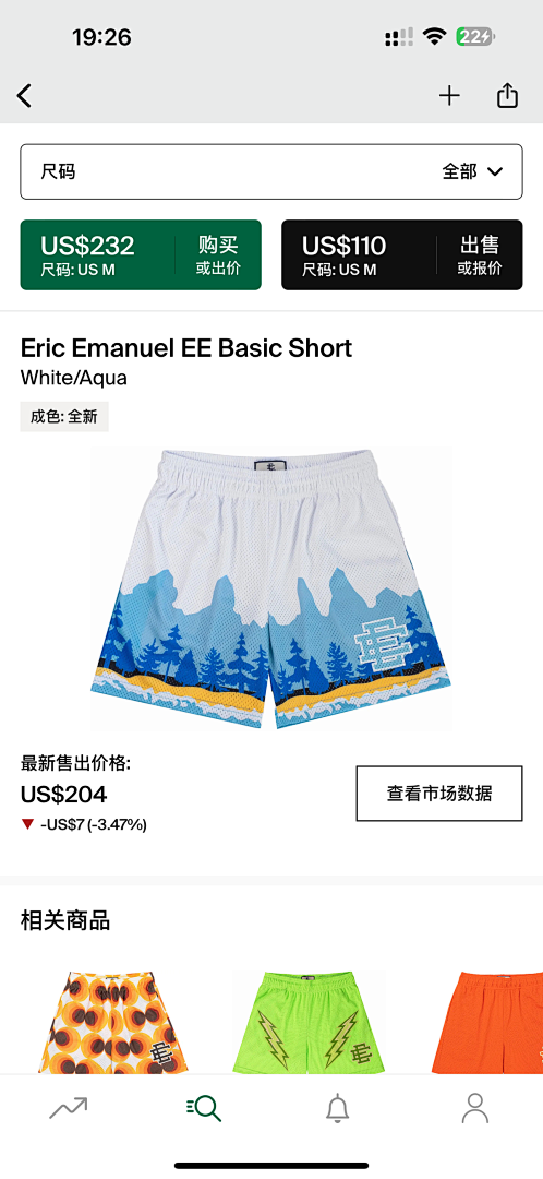 Eric Emanuel Shorts — Basic White (Agua) angle 1