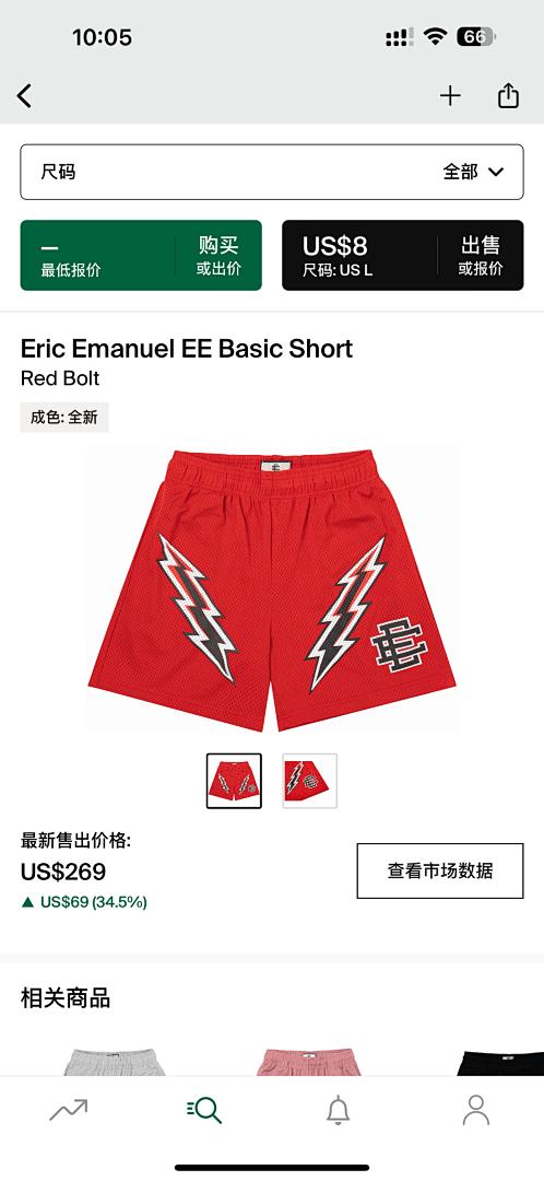 Eric Emanuel Shorts — Basic Red Bolt angle 1