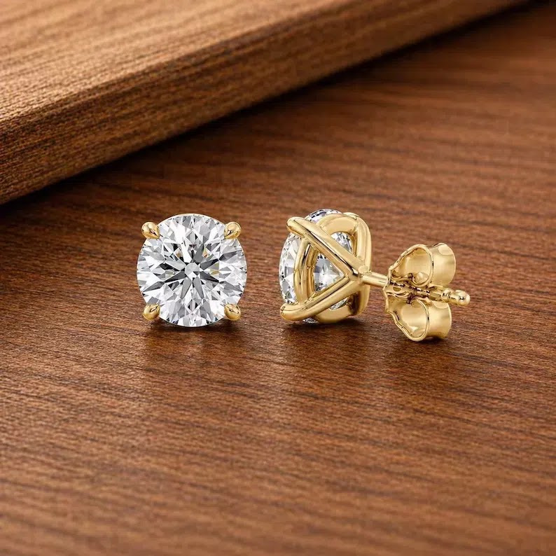 1CT Round Cut Lab Grown Diamond Stud Earring 14K Solid Gold Push Back Earring for Women Jewelry Gift for Her Solitair…