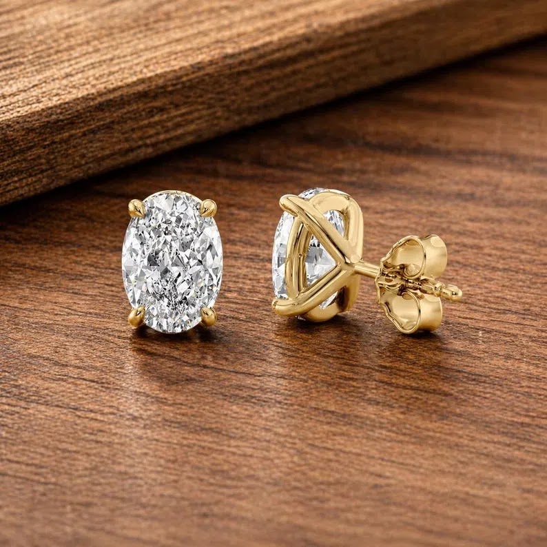 2CT Oval Cut Lab Grown Diamond Stud Earring 14K Solid Gold Push Back Earring for Women Jewelry Gift for Her Solitaire…