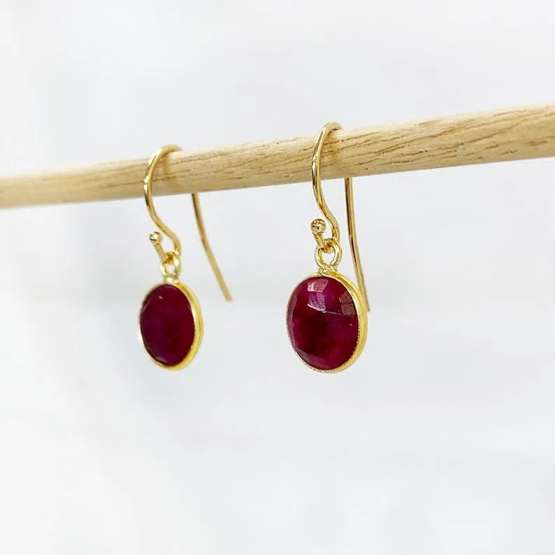 Ruby Drop Earrings, Ruby dangle earrings, Ruby dangle earring, Red Ruby Earrings, Red ruby dangles, Natural Ruby dang…