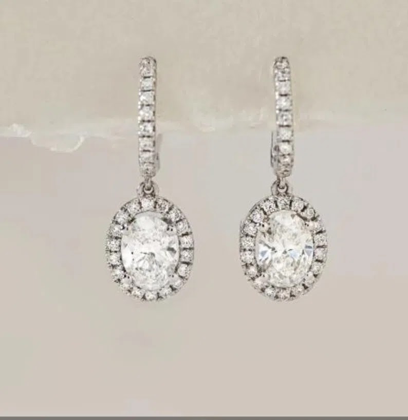 Silver Small Drop Earring Lever back Silver Dangle Earring Lab Grown Clear Diamond Drop Silver Earrings Minimalist Ea…